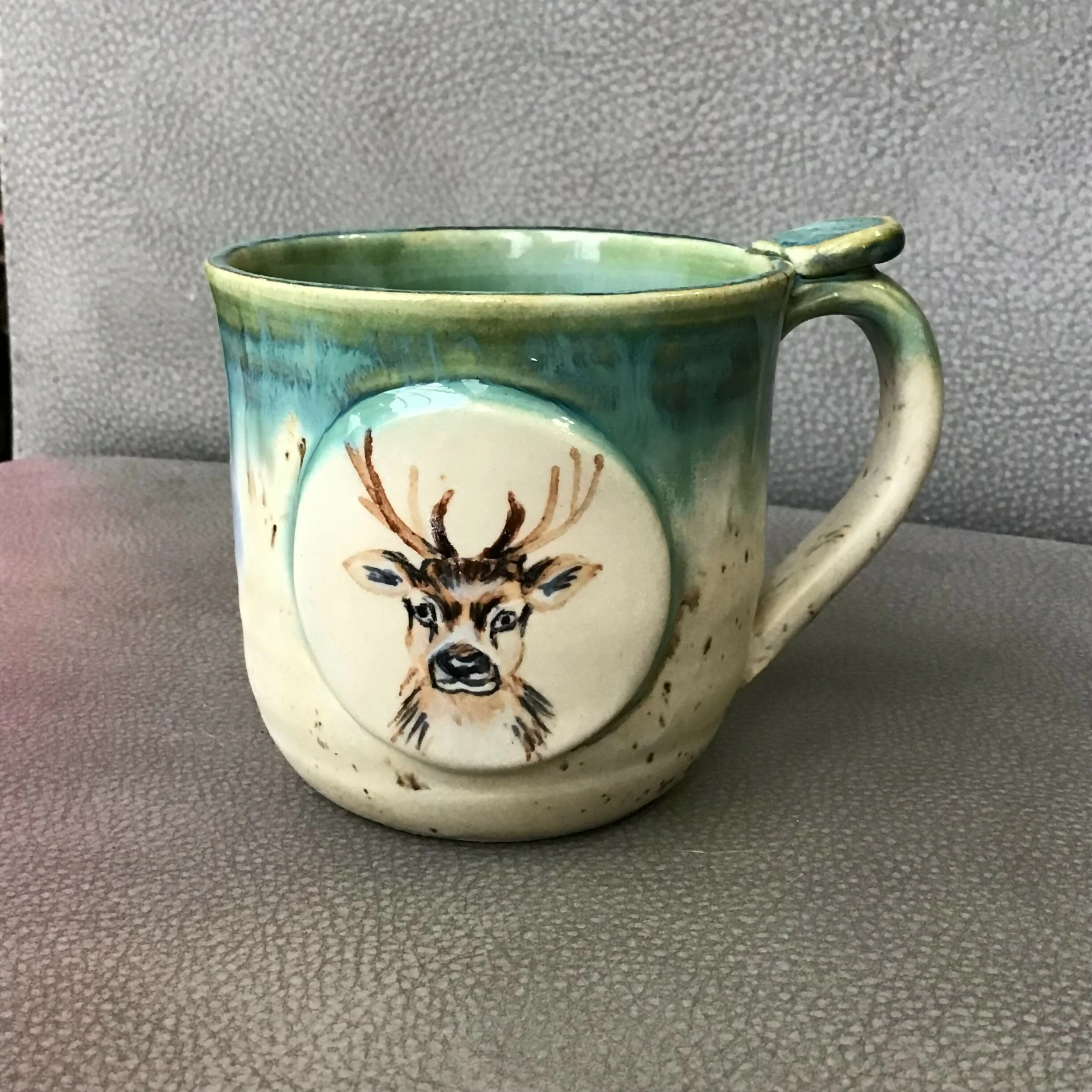 Handpainted Animal Mug Green/ cream /brown - Image 5