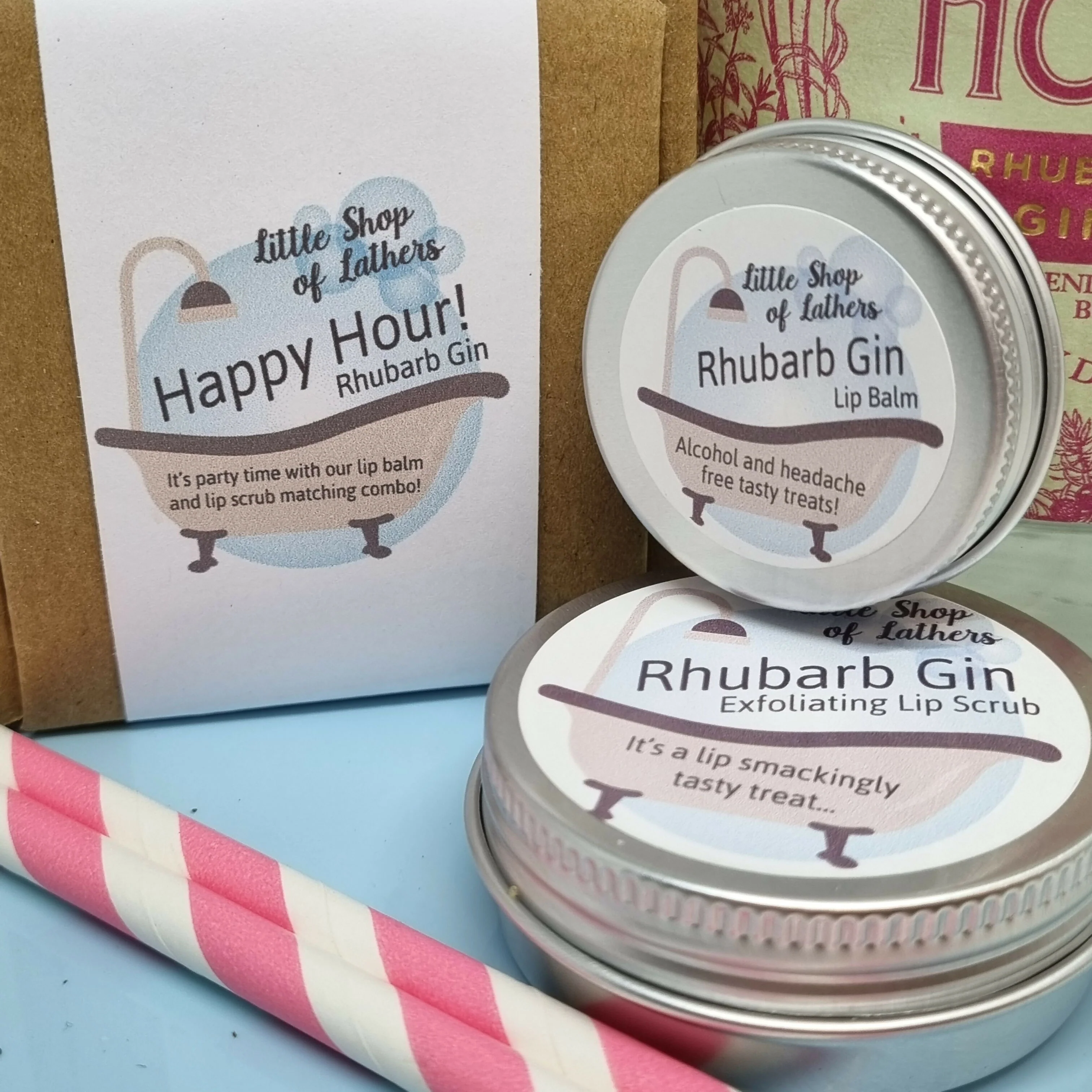 Happy Hour - Rhubarb Gin Lip Balm and Lip Scrub Set - Cocktail Inspired Pampering! - Image 3