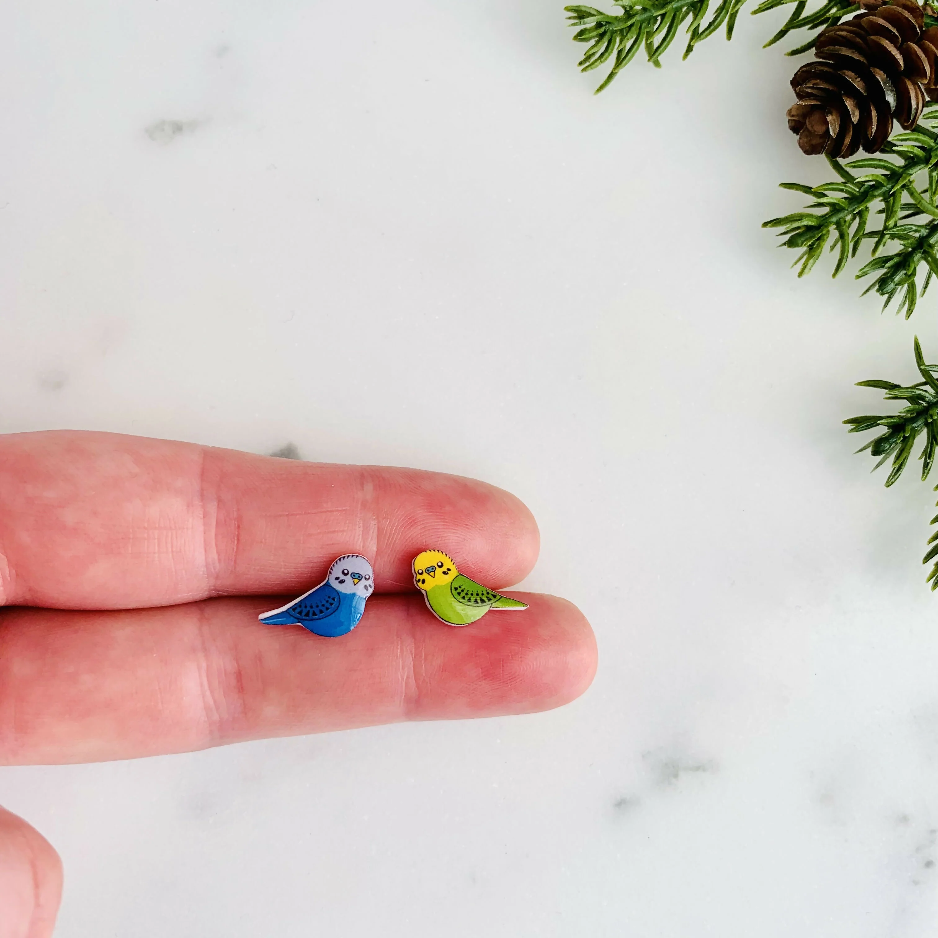 Mismatched Budgie Bird Stud Earrings - Image 5