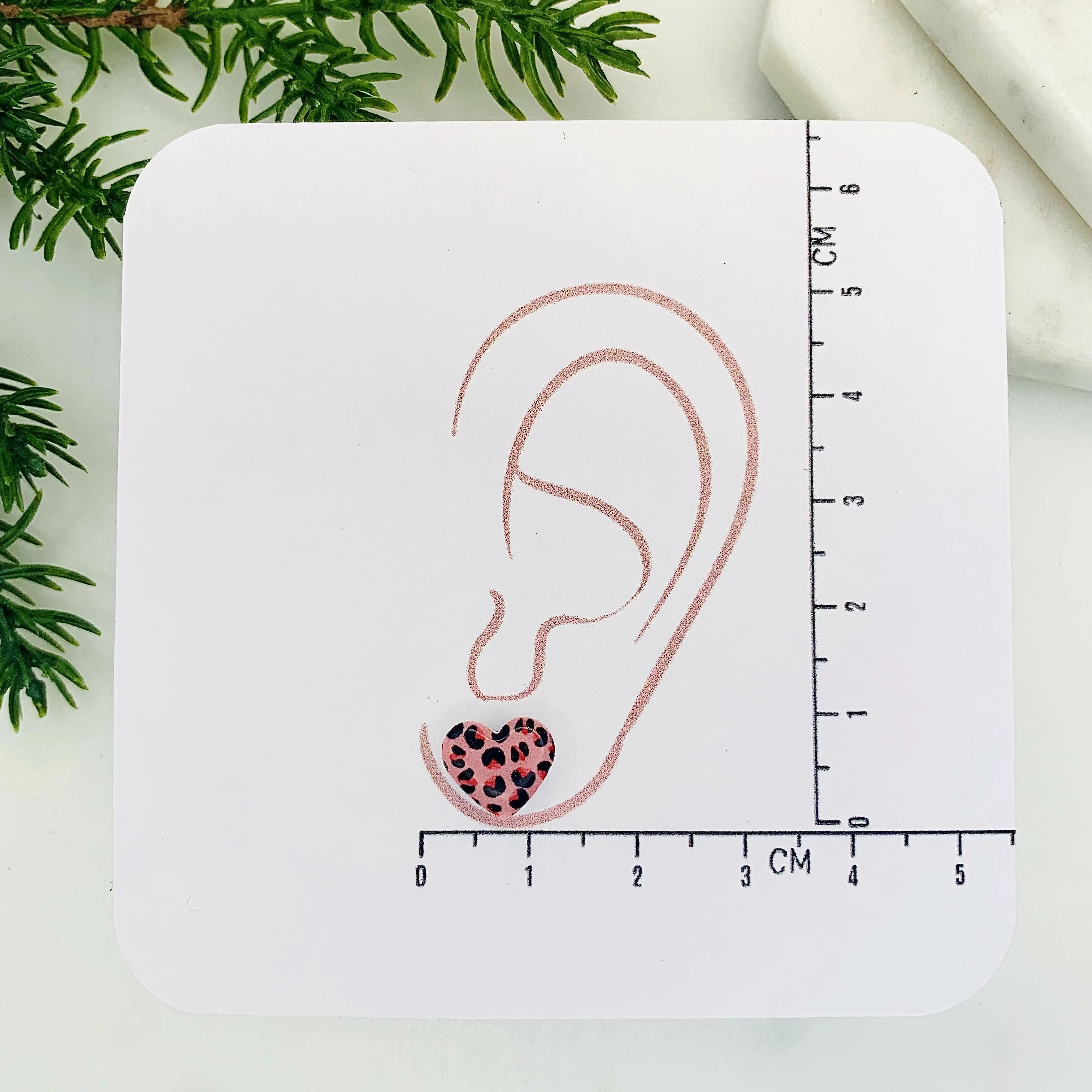 Pink leopard Print Heart Studs - Image 3