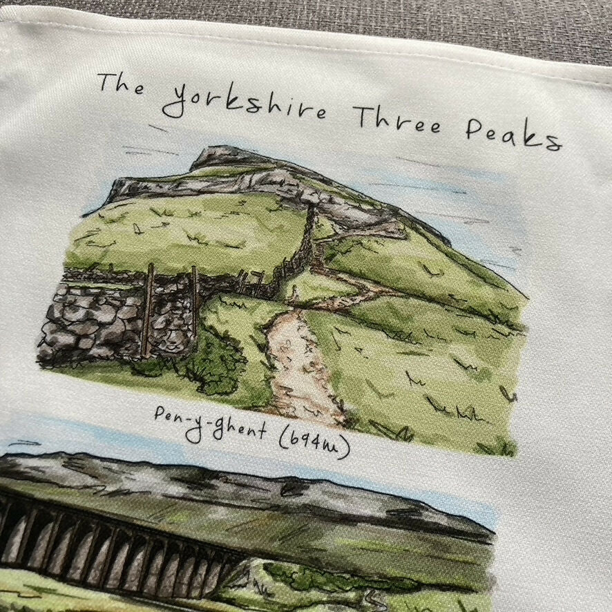 Yorkshire Three Peaks Illustrated Tea Towel - Image 3