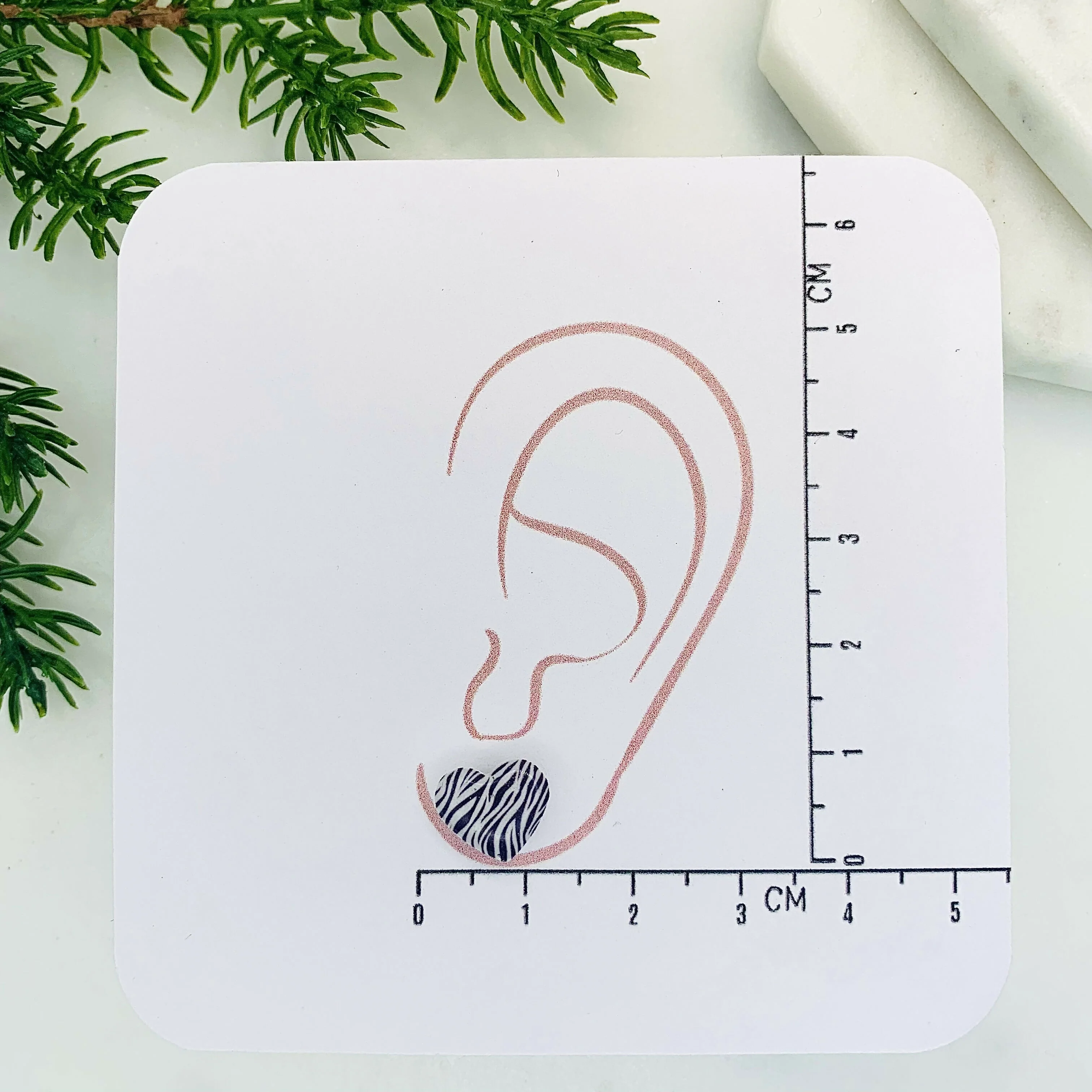 Zebra Print Heart Stud Earrings - Image 3